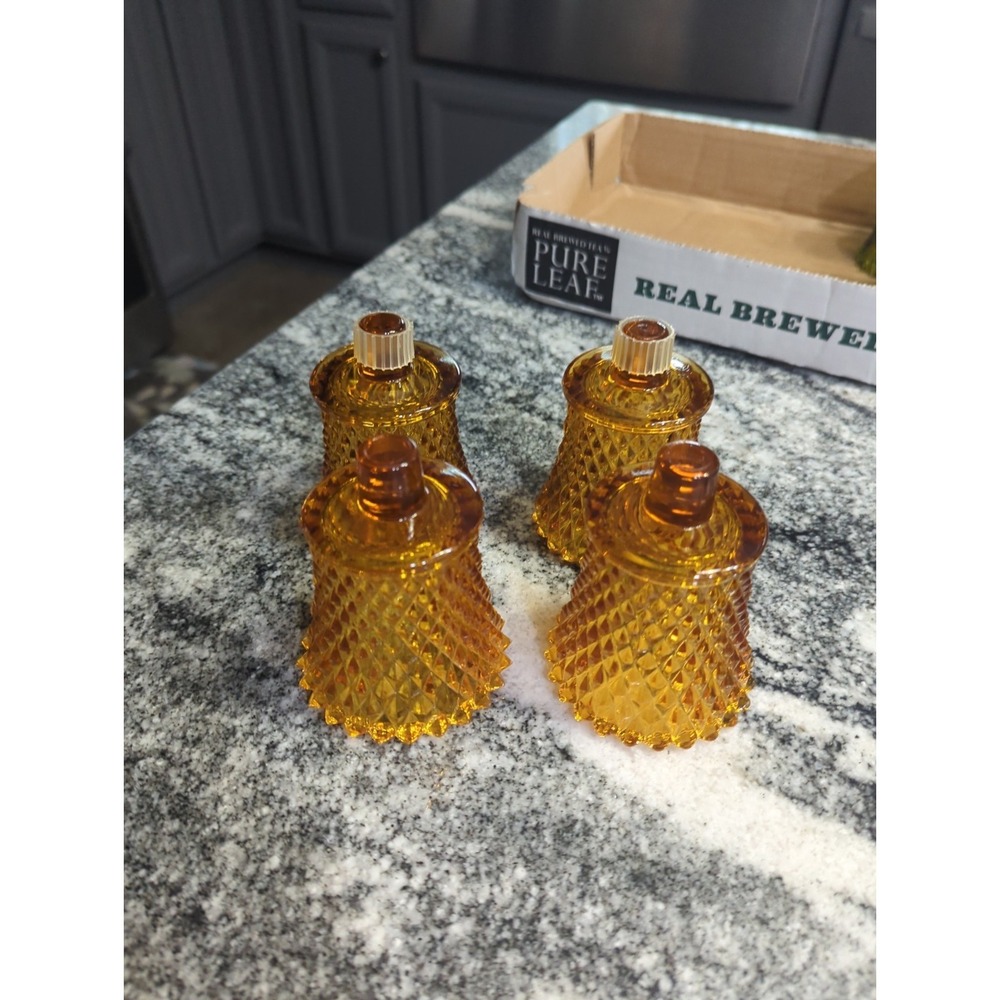 4 MCM HOMCO Diamond Point Votive Amber Peg Sconce Candle Holders Vintage